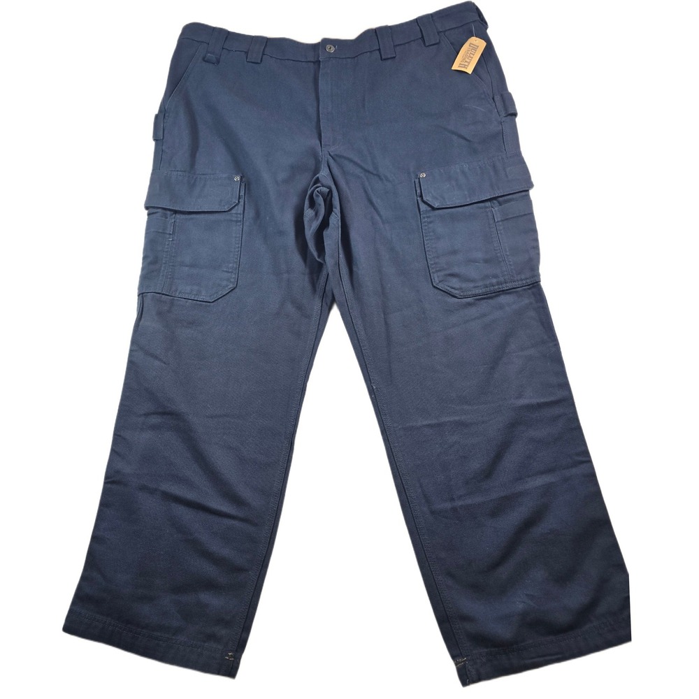 Duluth Trading Cargo Pants Mens 46x32 Navy Blue Fire Hose Relaxed Canvas NEW